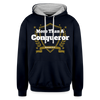 Contrast Hoodie - More Than a Conqueror - navy/heather gray