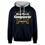 Contrast Hoodie - More Than a Conqueror - navy/heather gray