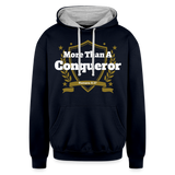 Contrast Hoodie - More Than a Conqueror - navy/heather gray