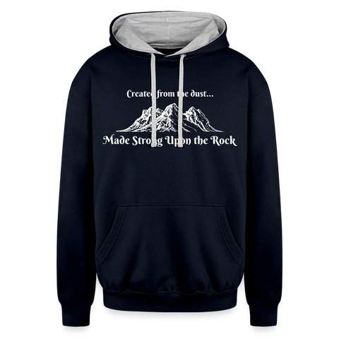 Contrast Hoodie - Strong Upon the Rock - navy/heather gray