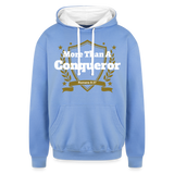Contrast Hoodie - More Than a Conqueror - sky blue/white