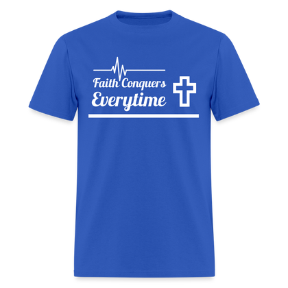 Men's Classic T-Shirt- Faith Conquers - royal blue