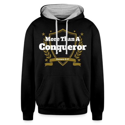 Contrast Hoodie - More Than a Conqueror - black/heather gray