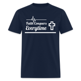 Men's Classic T-Shirt- Faith Conquers - navy