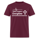 Men's Classic T-Shirt- Faith Conquers - burgundy