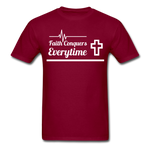 Men's Classic T-Shirt- Faith Conquers - burgundy