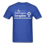 Men's Classic T-Shirt- Faith Conquers - royal blue