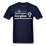 Men's Classic T-Shirt- Faith Conquers - navy