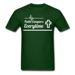 Men's Classic T-Shirt- Faith Conquers - forest green