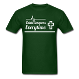 Men's Classic T-Shirt- Faith Conquers - forest green