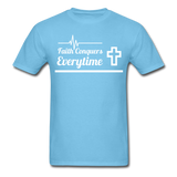 Men's Classic T-Shirt- Faith Conquers - aquatic blue